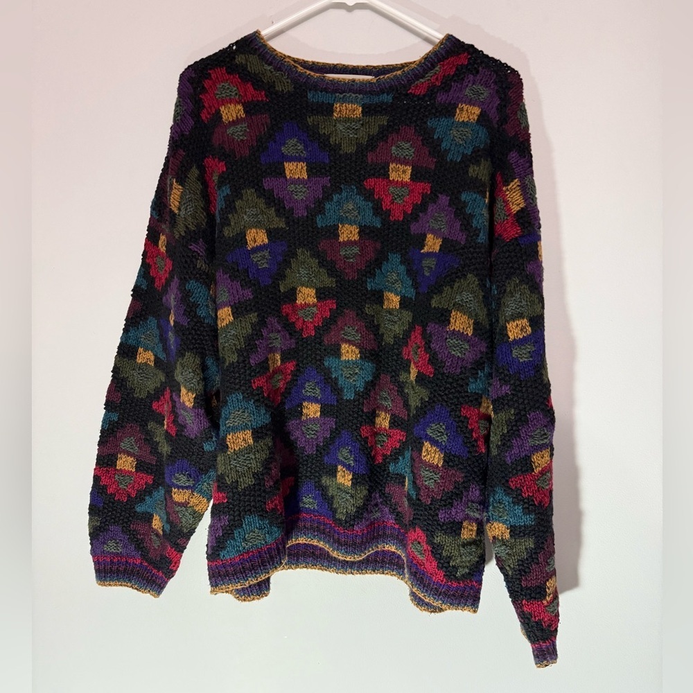 VTG NORTHERN ISLES Nordic Grandpa Sweater Funky Chunky Knit Multi Color Size XL